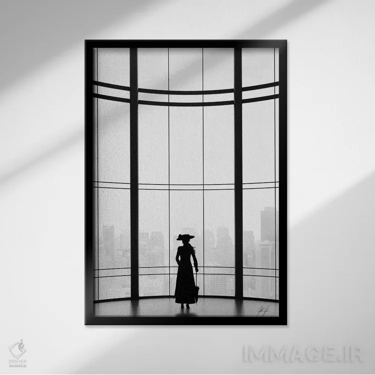 تابلو مینیمال نگاه متفکرانه اثر کاترین فدرر - نمای قابدار مشکی