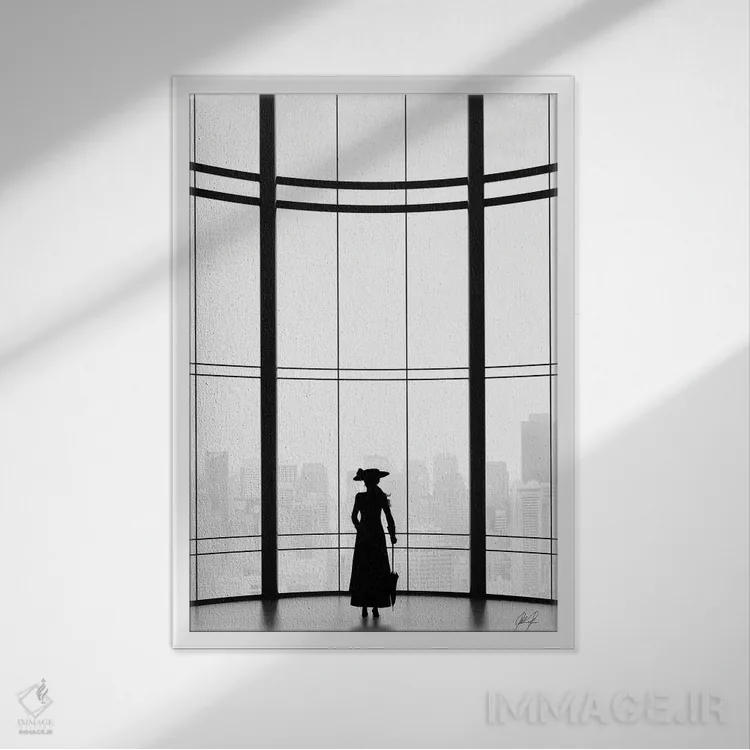 تابلو مینیمال نگاه متفکرانه اثر کاترین فدرر - نمای قابدار سفید