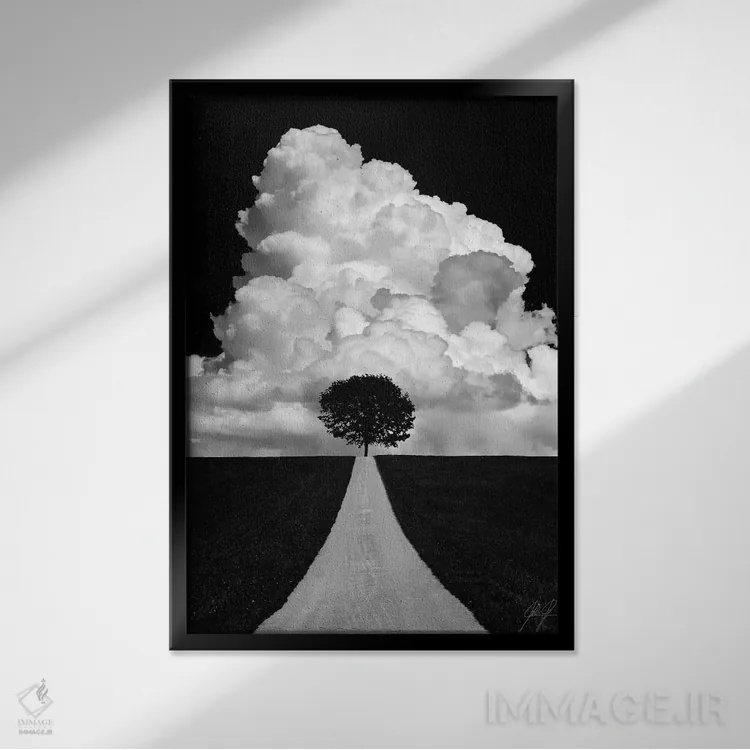 تابلو دکوراتیو درخت دوقلو اثر کاترین فدرر - نمای قابدار مشکی