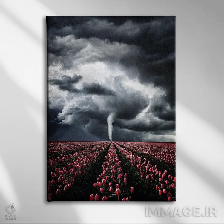 تابلو دکوراتیو لاله هایی که با طوفان می جنگند اثر کاترین فدرر - نمای روبهرو روی دیوار