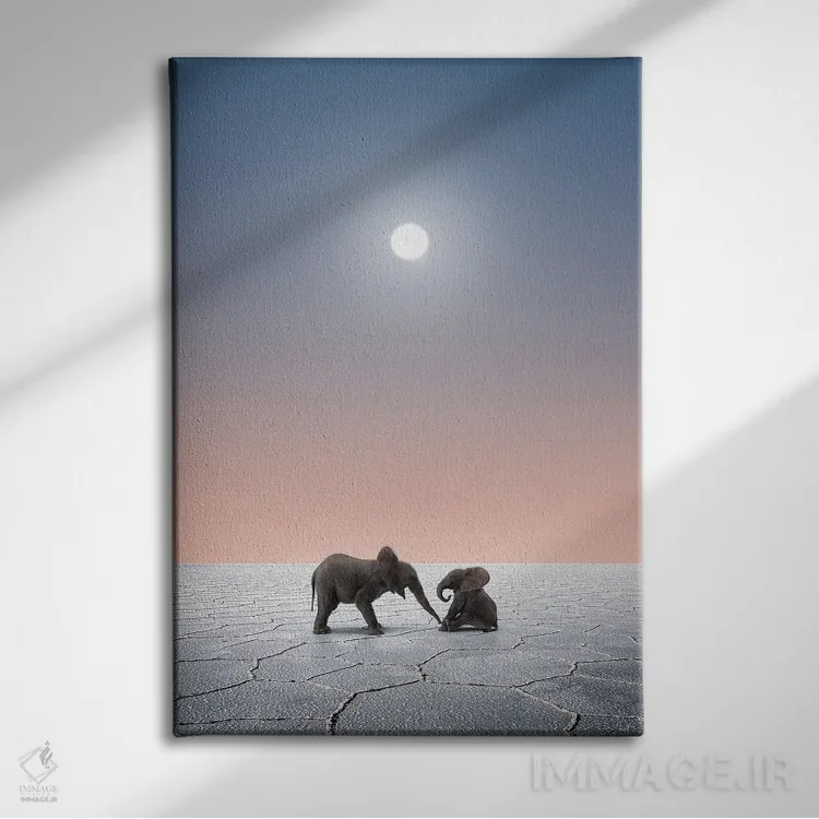 تابلو دکوراتیو فیل ها در صحرا اثر کاترین فدرر - نمای روبهرو روی دیوار