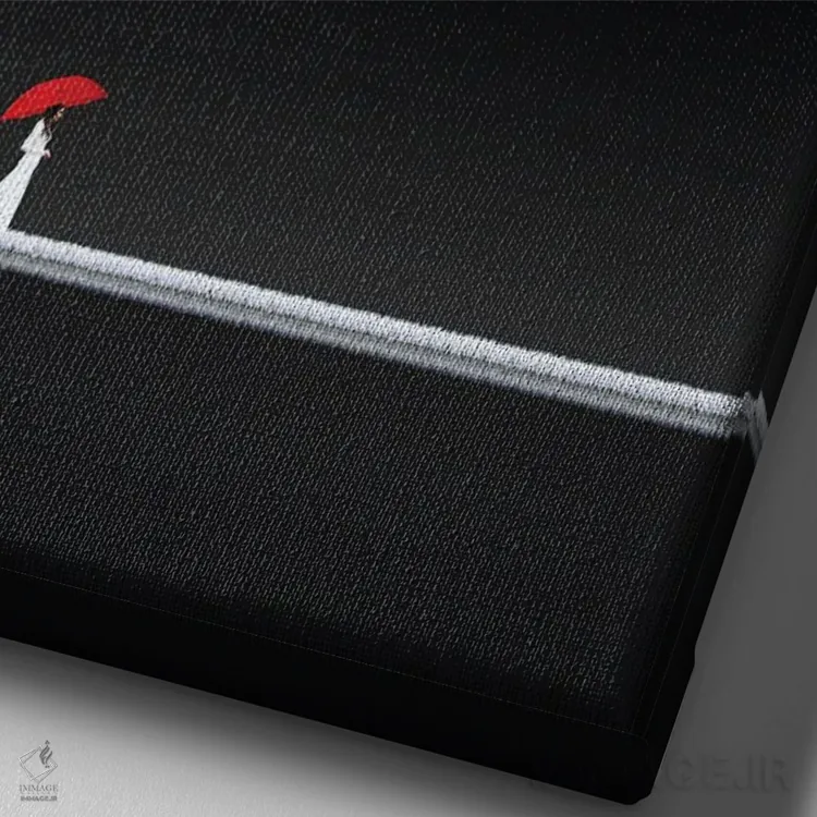 تابلو دکوراتیو بانویی با چتر قرمز اثر کاترین فدرر - نمای نزدیک بافت بوم