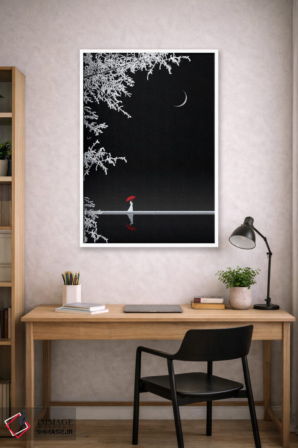 تابلو دکوراتیو بانویی با چتر قرمز اثر کاترین فدرر - D1W