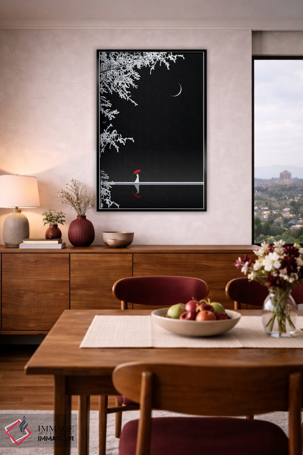 تابلو دکوراتیو بانویی با چتر قرمز اثر کاترین فدرر - D5B