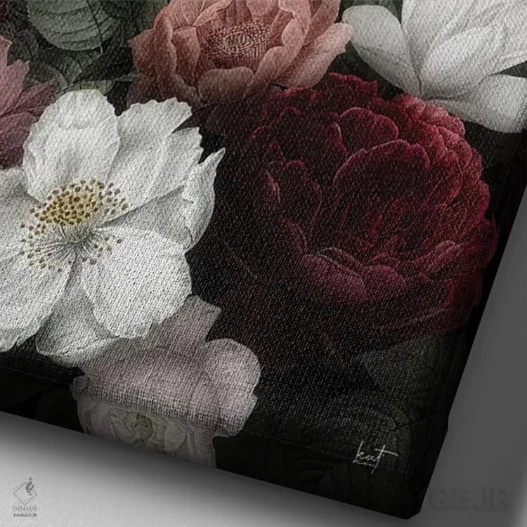 تابلو دکوراتیو روباه گل دار اثر کاترین فدرر - نمای نزدیک بافت بوم