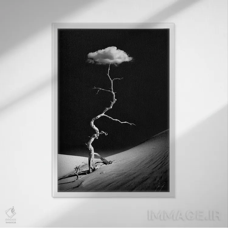 تابلو مینیمال شگفت زده از درخشش اثر کاترین فدرر - نمای قابدار سفید