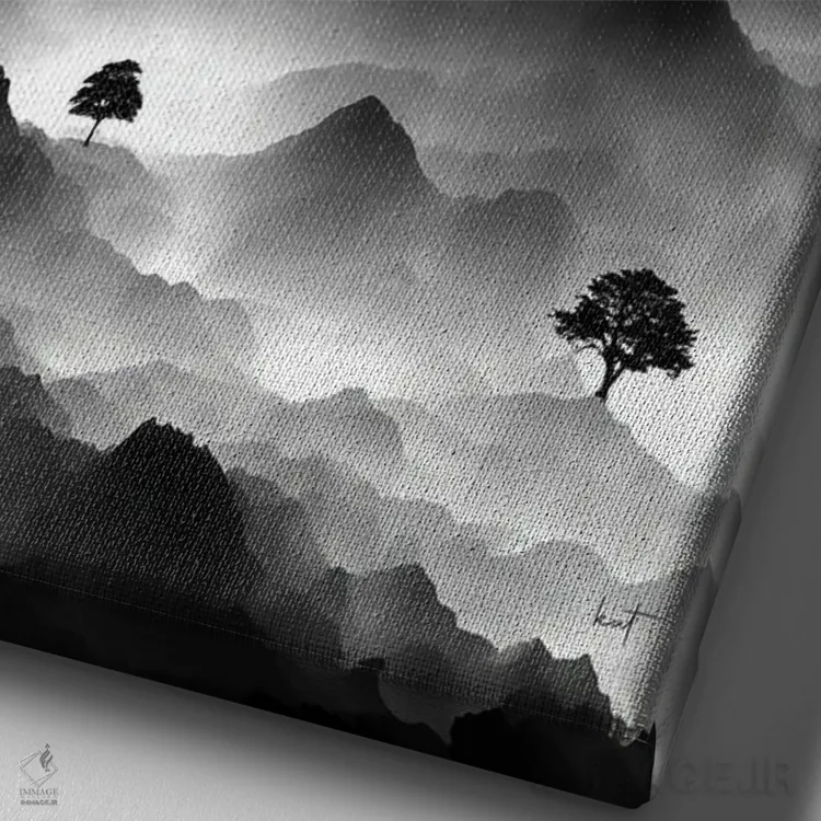 تابلو مینیمال منظره درختان اثر کاترین فدرر - نمای نزدیک بافت بوم