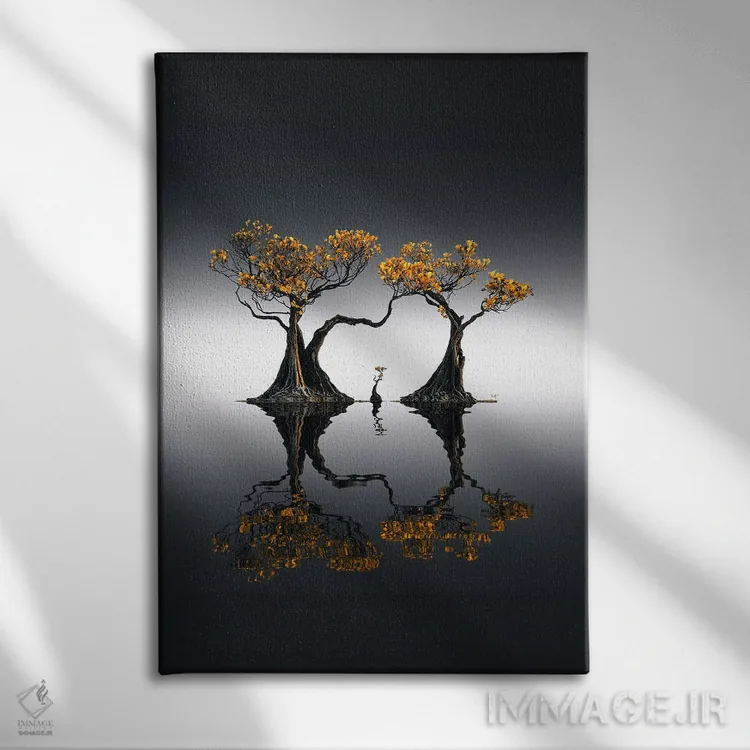 تابلو مینیمال مانگرو طلایی اثر کاترین فدرر - نمای روبهرو روی دیوار