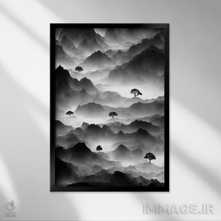 تابلو مینیمال منظره درختان اثر کاترین فدرر - نمای قابدار مشکی