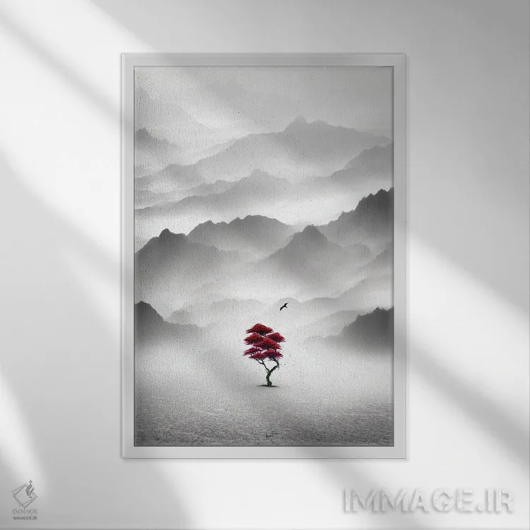 تابلو دکوراتیو قرمز اصیل اثر کاترین فدرر - نمای قابدار سفید