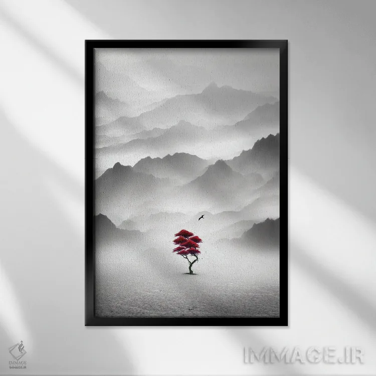 تابلو دکوراتیو قرمز اصیل اثر کاترین فدرر - نمای قابدار مشکی