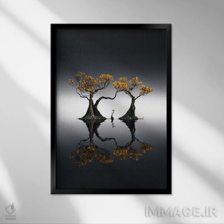 تابلو مینیمال مانگرو طلایی اثر کاترین فدرر - نمای قابدار مشکی