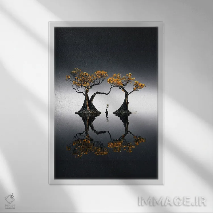 تابلو مینیمال مانگرو طلایی اثر کاترین فدرر - نمای قابدار سفید