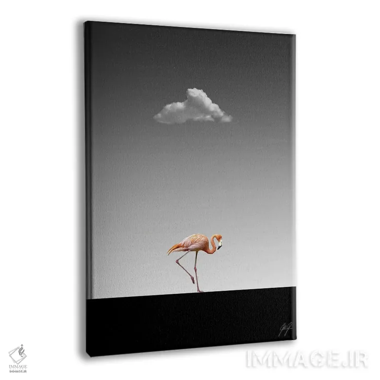 تابلو مینیمال قدم زدن فلامینگو روی سکو ۲ اثر کاترین فدرر - نمای پرسپکتیو محصول
