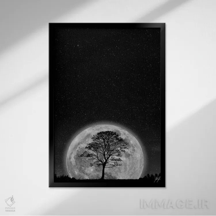تابلو مینیمال ابرماه اثر کاترین فدرر - نمای قابدار مشکی