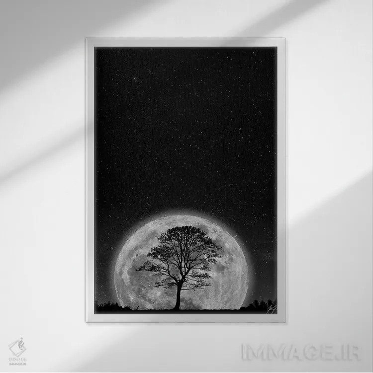 تابلو مینیمال ابرماه اثر کاترین فدرر - نمای قابدار سفید