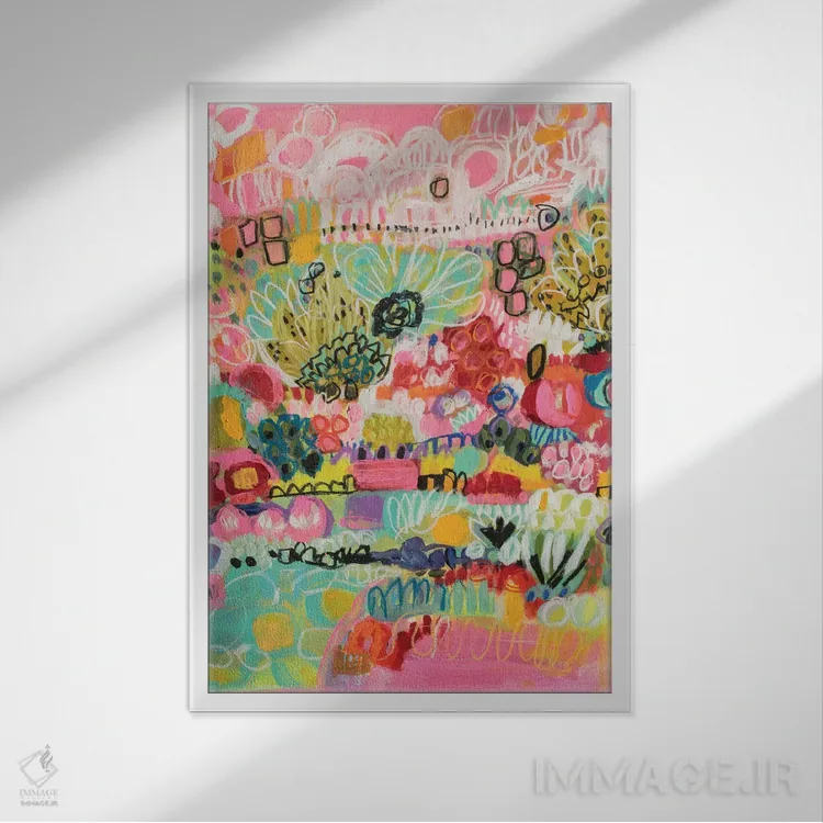 تابلو انتزاعی باغ بوهو ۳ اثر کارن فیلدز - نمای قابدار سفید