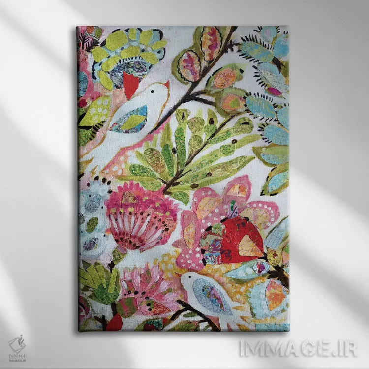 تابلو دکوراتیو پرندگان کاغذی ۱ اثر کارن فیلدز - نمای روبهرو روی دیوار