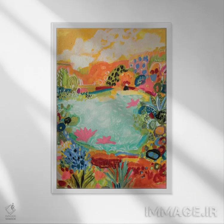 تابلو انتزاعی برکه خیال انگیز ۱ اثر کارن فیلدز - نمای قابدار سفید