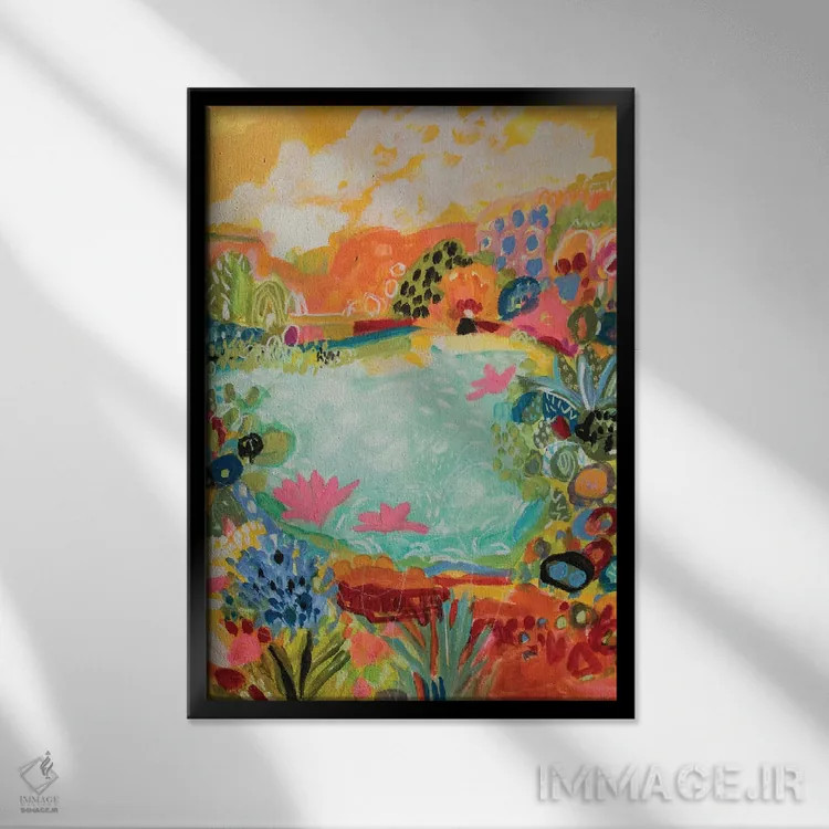 تابلو انتزاعی برکه خیال انگیز ۱ اثر کارن فیلدز - نمای قابدار مشکی