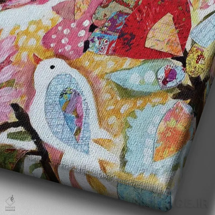 تابلو دکوراتیو پرندگان کاغذی ۱ اثر کارن فیلدز - نمای نزدیک بافت بوم