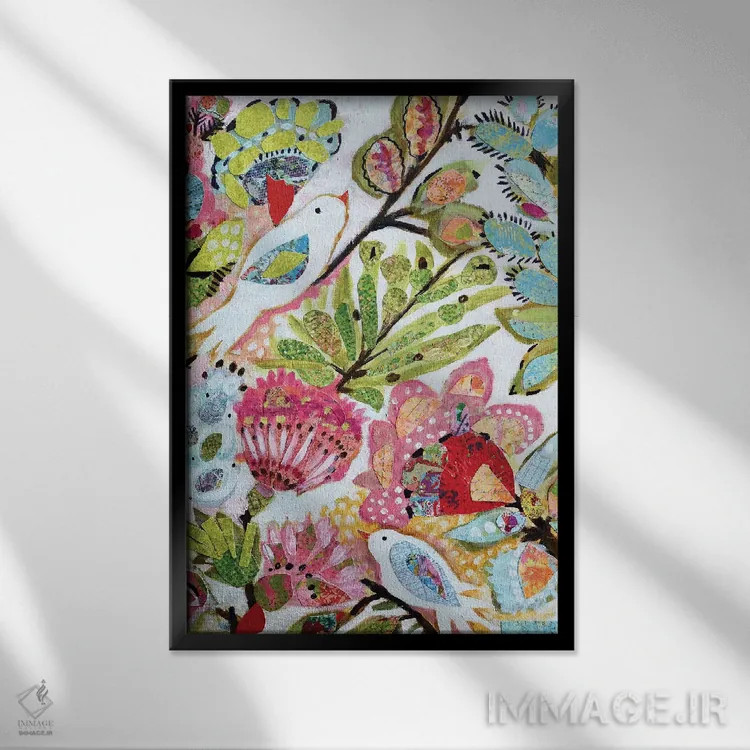 تابلو دکوراتیو پرندگان کاغذی ۱ اثر کارن فیلدز - نمای قابدار مشکی