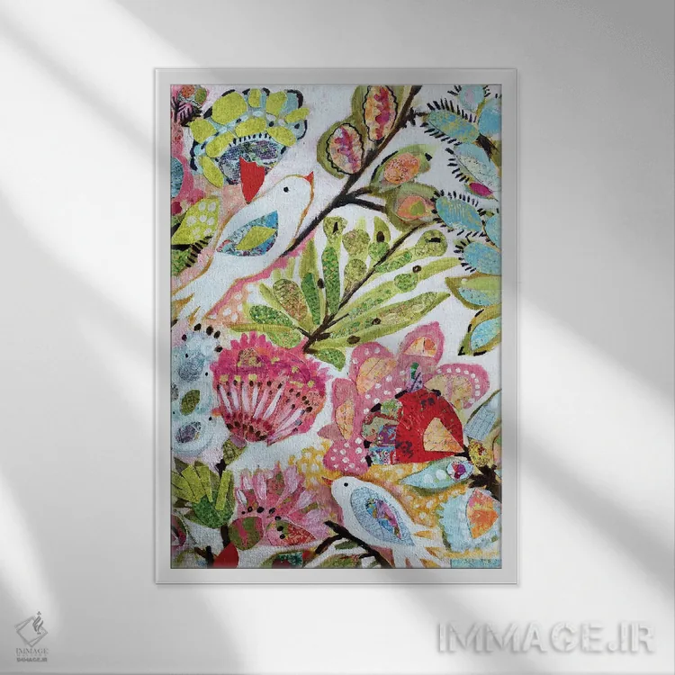 تابلو دکوراتیو پرندگان کاغذی ۱ اثر کارن فیلدز - نمای قابدار سفید