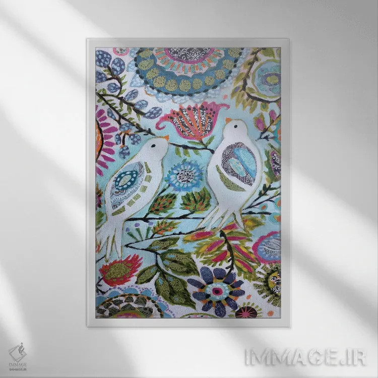 تابلو دکوراتیو پرندگان کاغذی ۲ اثر کارن فیلدز - نمای قابدار سفید