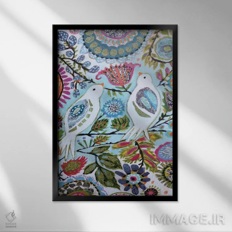 تابلو دکوراتیو پرندگان کاغذی ۲ اثر کارن فیلدز - نمای قابدار مشکی