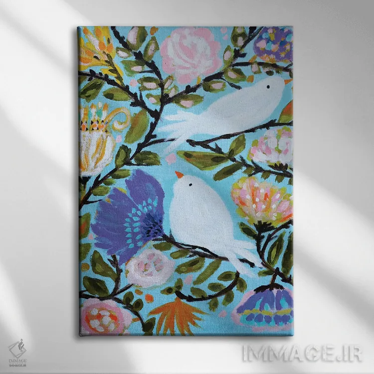 تابلو دکوراتیو مرغان عاشق دوست داشتنی ۲ اثر کارن فیلدز - نمای روبهرو روی دیوار
