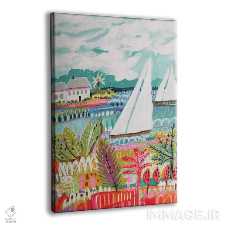 تابلو دکوراتیو دو قایق بادبانی و کلبه ۲ اثر کارن فیلدز - نمای پرسپکتیو محصول