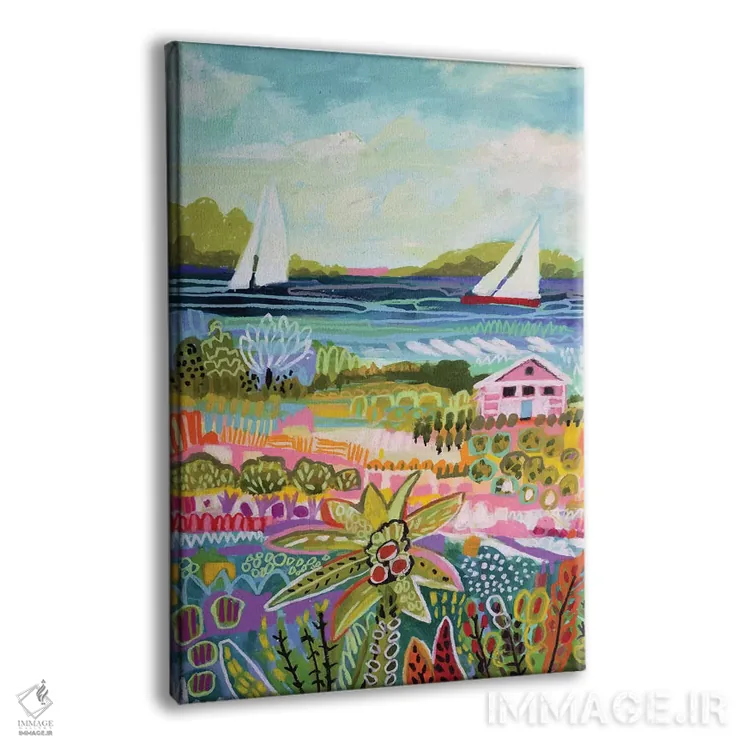 تابلو دکوراتیو دو قایق بادبانی و کلبه ۱ اثر کارن فیلدز - نمای پرسپکتیو محصول