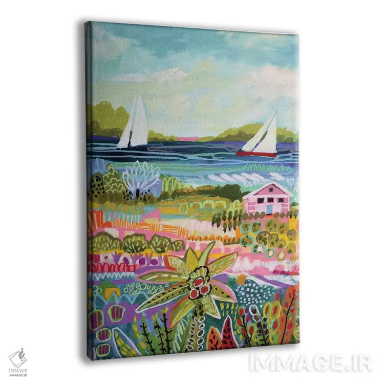 تابلو دکوراتیو دو قایق بادبانی و کلبه ۱ اثر کارن فیلدز - نمای پرسپکتیو محصول