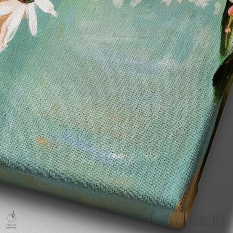 تابلو دکوراتیو گل های تابستانی در گلدان ۱ اثر کارن فیلدز - نمای نزدیک بافت بوم