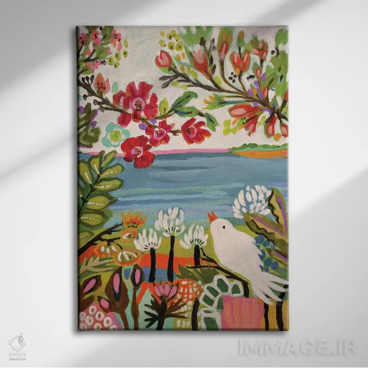 تابلو دکوراتیو پرندگان در باغ ۲ اثر کارن فیلدز - نمای روبهرو روی دیوار
