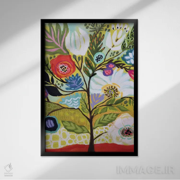 تابلو دکوراتیو درخت گل ۱ اثر کارن فیلدز - نمای قابدار مشکی