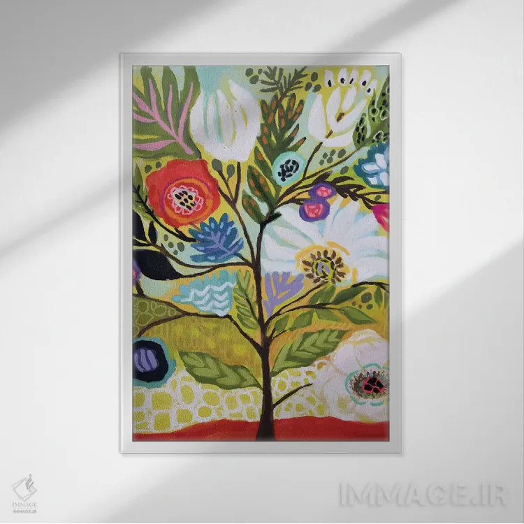 تابلو دکوراتیو درخت گل ۱ اثر کارن فیلدز - نمای قابدار سفید