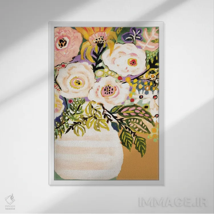 تابلو دکوراتیو گل های تابستانی در گلدان ۲ اثر کارن فیلدز - نمای قابدار سفید