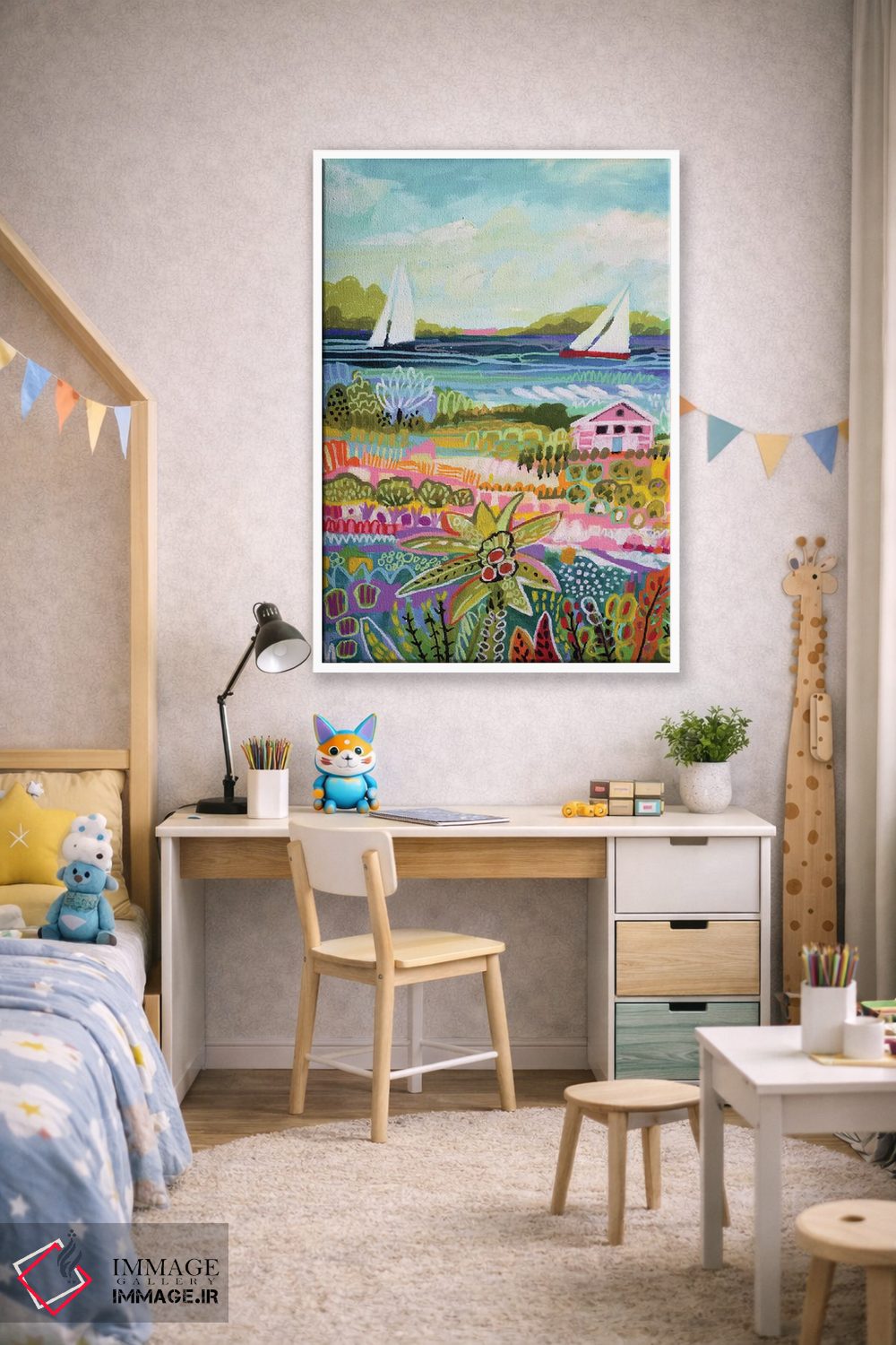 تابلو دکوراتیو دو قایق بادبانی و کلبه ۱ اثر کارن فیلدز - D1W