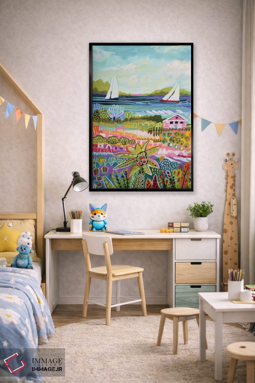 تابلو دکوراتیو دو قایق بادبانی و کلبه ۱ اثر کارن فیلدز - D2B