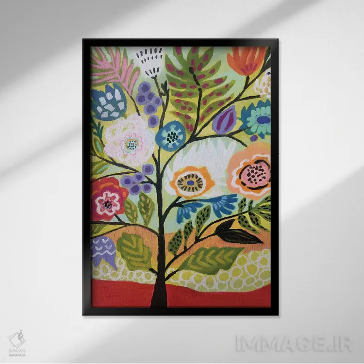 تابلو دکوراتیو درخت گل ۲ اثر کارن فیلدز - نمای قابدار مشکی
