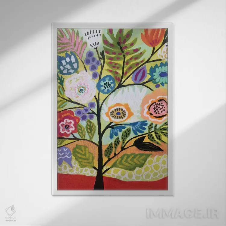 تابلو دکوراتیو درخت گل ۲ اثر کارن فیلدز - نمای قابدار سفید