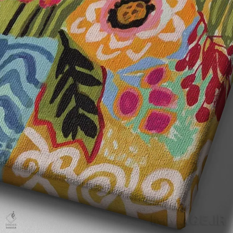 تابلو دکوراتیو گل های تازه در گلدان ۲ اثر کارن فیلدز - نمای نزدیک بافت بوم