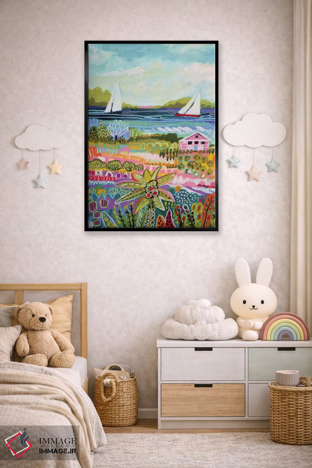 تابلو دکوراتیو دو قایق بادبانی و کلبه ۱ اثر کارن فیلدز - D6B