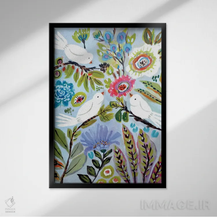 تابلو دکوراتیو عشق پرنده ها ۱ اثر کارن فیلدز - نمای قابدار مشکی