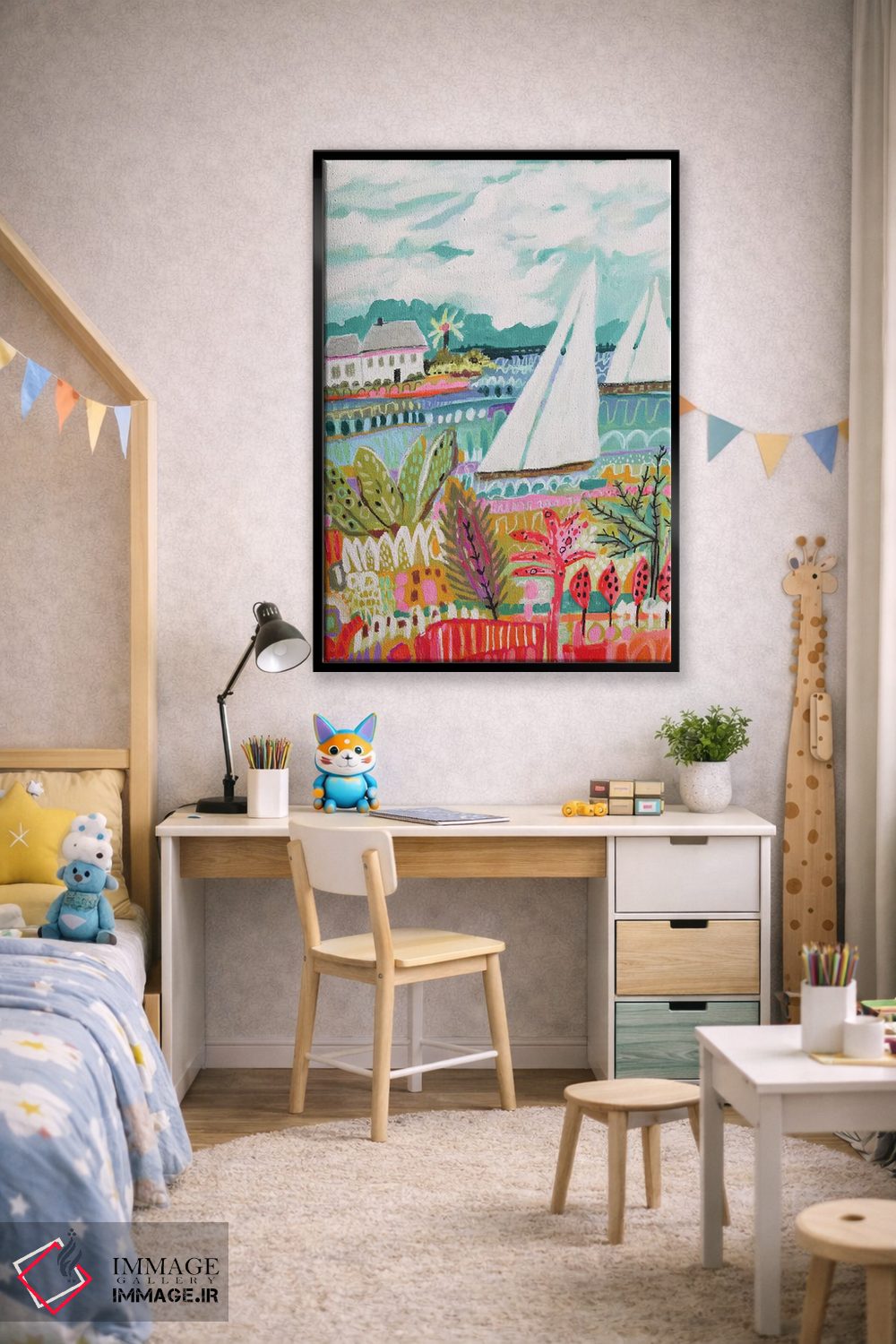 تابلو دکوراتیو دو قایق بادبانی و کلبه ۲ اثر کارن فیلدز - D2B