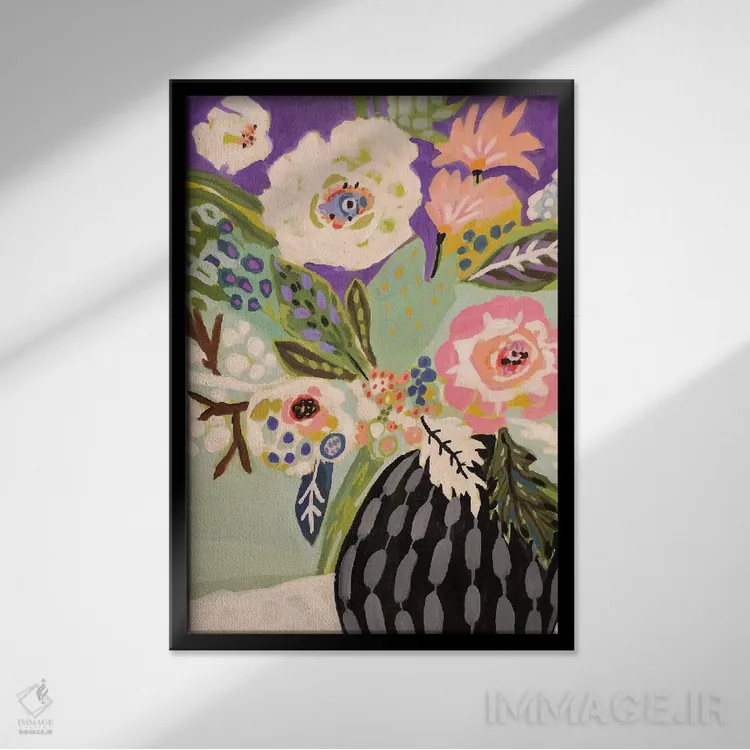 تابلو دکوراتیو گل های تازه در گلدان ۱ اثر کارن فیلدز - نمای قابدار مشکی