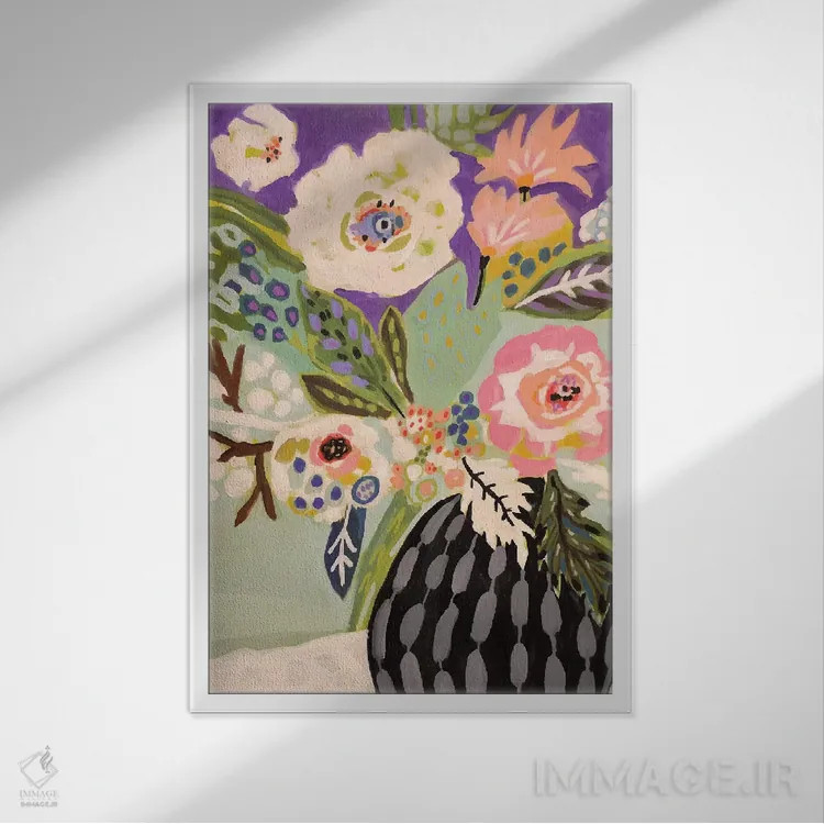 تابلو دکوراتیو گل های تازه در گلدان ۱ اثر کارن فیلدز - نمای قابدار سفید