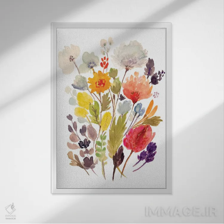 تابلو دکوراتیو ساقه های دسته گل مدرن ۲ اثر کارن فیلدز - نمای قابدار سفید