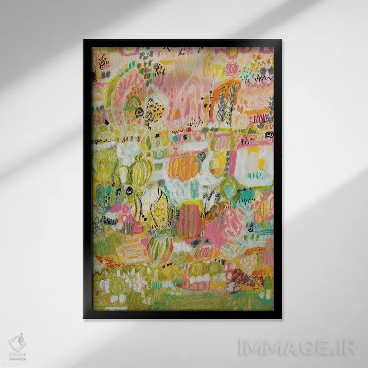 تابلو انتزاعی باغ بوهو ۱ اثر کارن فیلدز - نمای قابدار مشکی